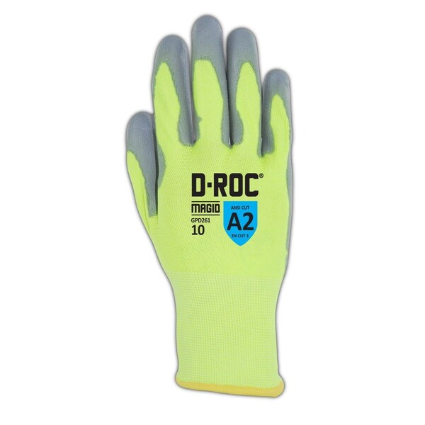 DROC Affordable HiViz DuraBlend Polyurethane Palm Coated Work GloveCut Level A2